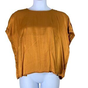 Elk Size 8 Blouse Orange Satin Short Dolman Sleeves High Low Hem Womens Top